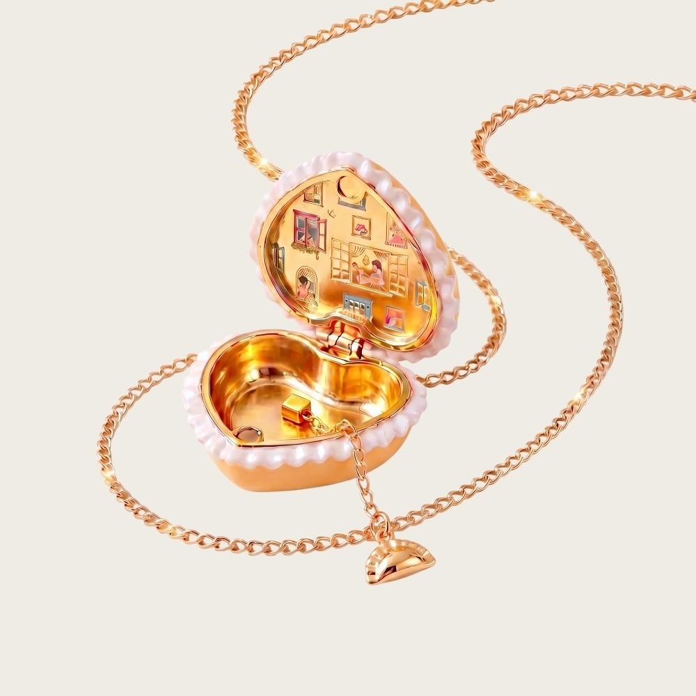 Playful Design Heart-shaped Choker Adjustable Chain Hinged Pendant Necklace Valentine's Day