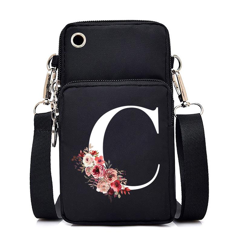 Letter Printing, Black Oblique Span Bag, Mobile Phone Bag, Light To Carry, Vertical Length And Width, Change Bag.