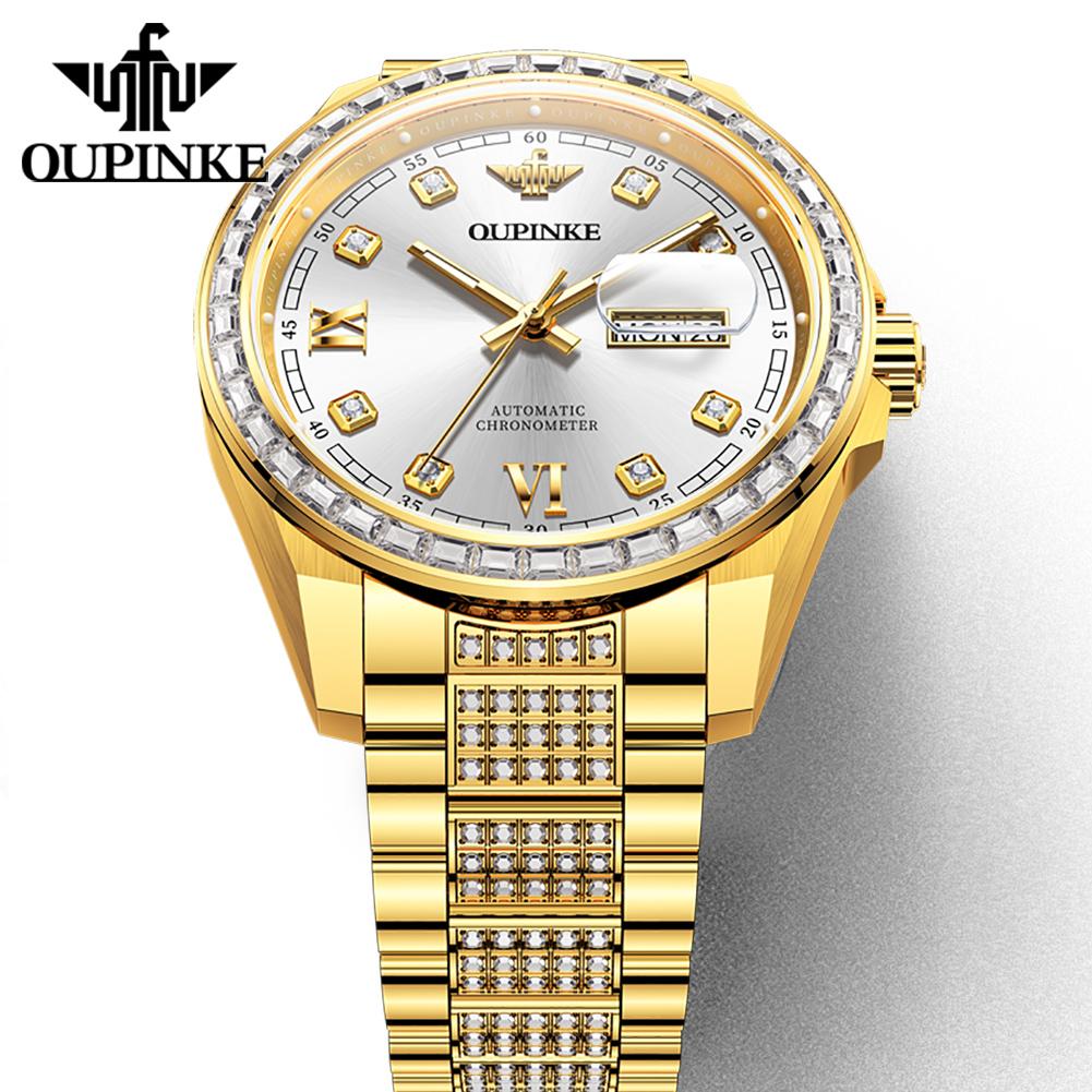OUPINKE 3328 Fully Diamond Automatic Man Watch High-end Luxury Original Import Movement Business Mechanical Watches for Men NEW
