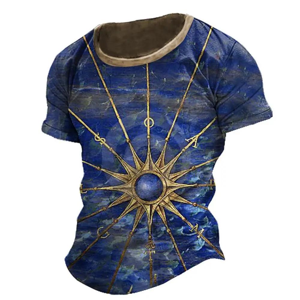 Новые винтажные футболки с принтом компаса 3D, мужская мода, футболка с коротким рукавом, свободная уличная одежда, топы Harajuku, футболки, одежда унисекс