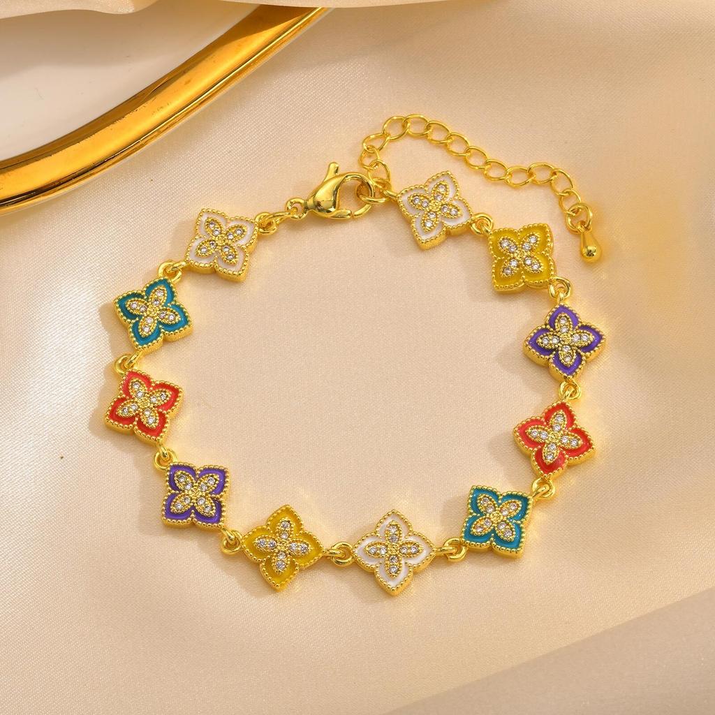 Vnox Роскошные браслеты-клевер с четырьмя листьями для женщин, девушек, цветной цветочный винтажный браслет, подарок любви для жены, ее девушки