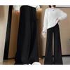 Women's Autumn and Winter Knitted Wide Leg High Waisted Pure Colour Pants