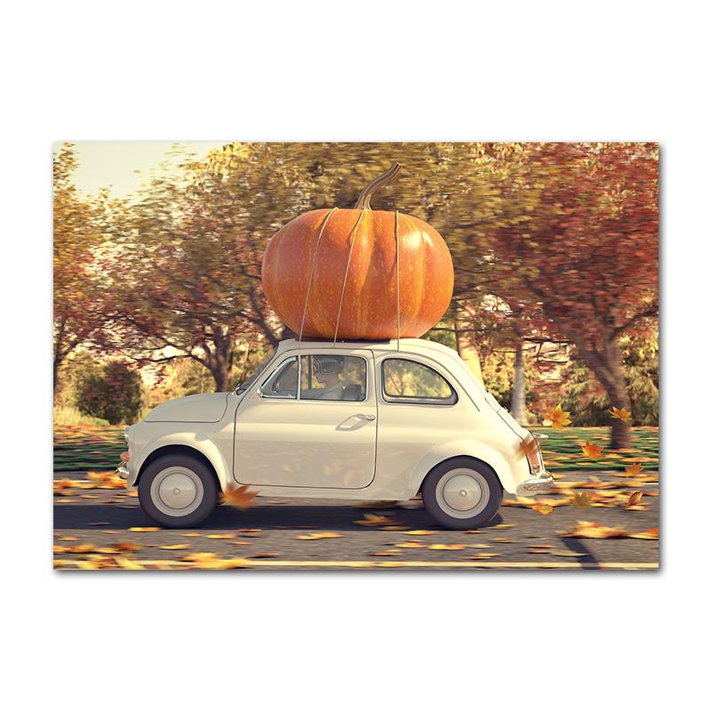 Autumn Decoration Canvas Poster Yellow Leaves Fall View Wall Art Print Pumpkin Halloween Picture Living Room Home Decor