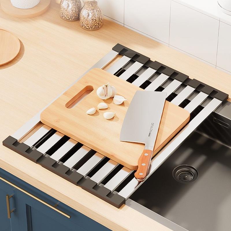 Adjustable Stainless Steel Kitchen Sink Drain Basket Foldable Retractable Rack for Vegetable Dish and Fruit Drying