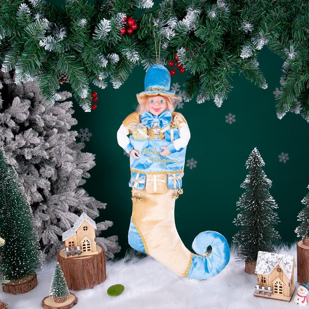 42CM Christmas Stocking Large Rustic Santa Claus Sock with Bells Xmas Tree Fireplace Hanging Ornament Christmas Home Decorations