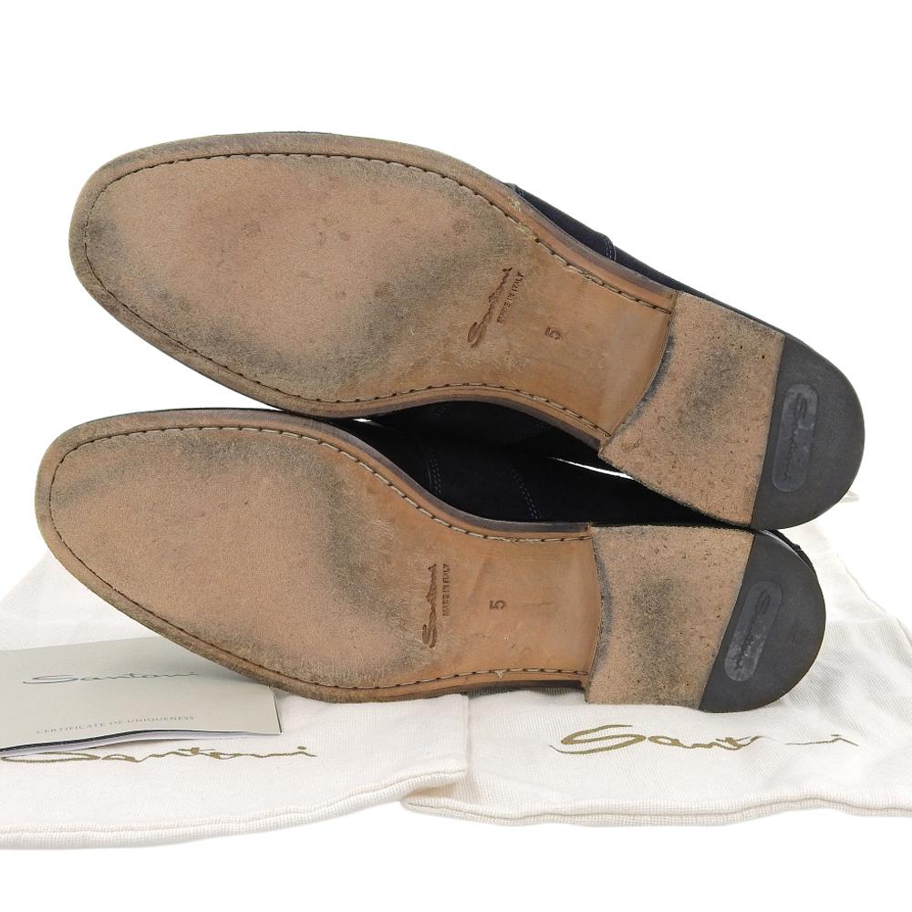 SANTONI Men's Penny Loafer Shoes, Suede, Black, Size 5, 16033 Shoes 5 blackUsed