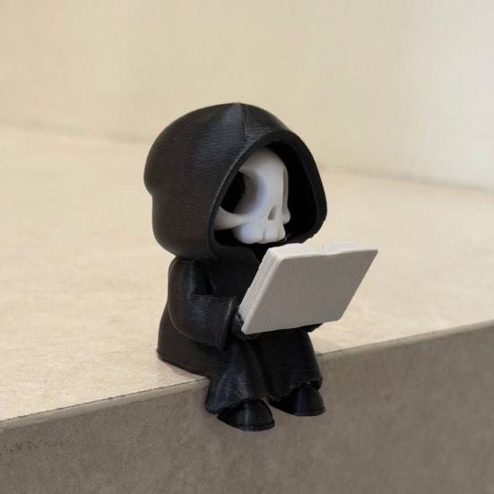 Фигурка Жнеца за чтением, Мини-статуэтка Жнеца из 3D-печати, Милый готический скелет-украшение для книжной полки, Рабочего стола, Полки, Декор для дома на Хэллоуин