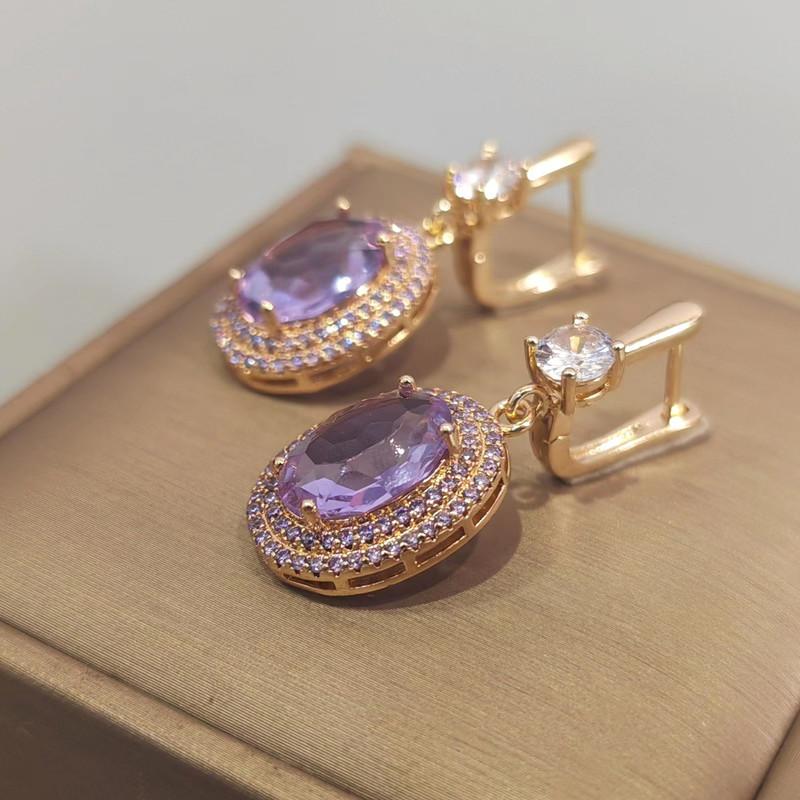 Роскошные фиолетовые овальные серьги-капли для женщин, новинка 2023 года, модные серьги с цирконом золотого цвета, свадебные украшения, аксессуары