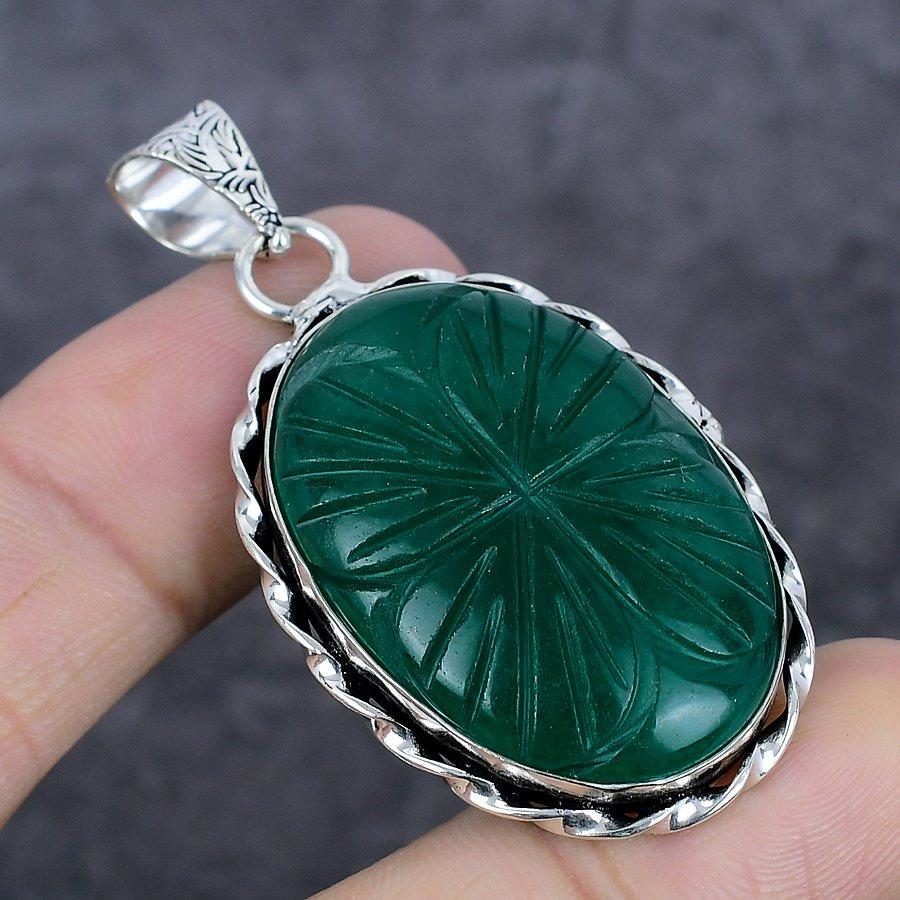 Emerald(Simulated) Gemstone Handmade 925 Sterling Silver Jewelry Pendant 2.21" F3n42