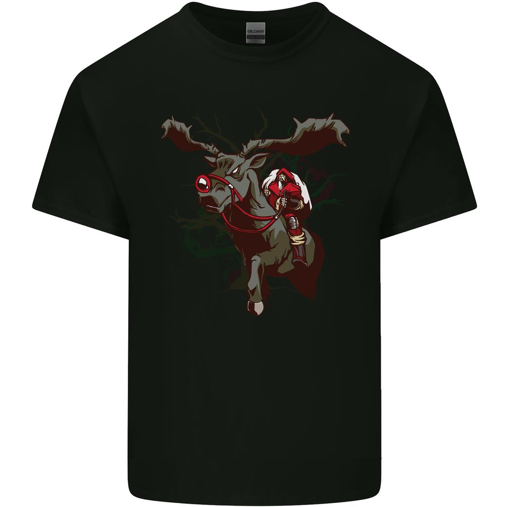 Dark Santa Riding Rudolph Christmas Xmas Unisexs Light Cotton TShirt