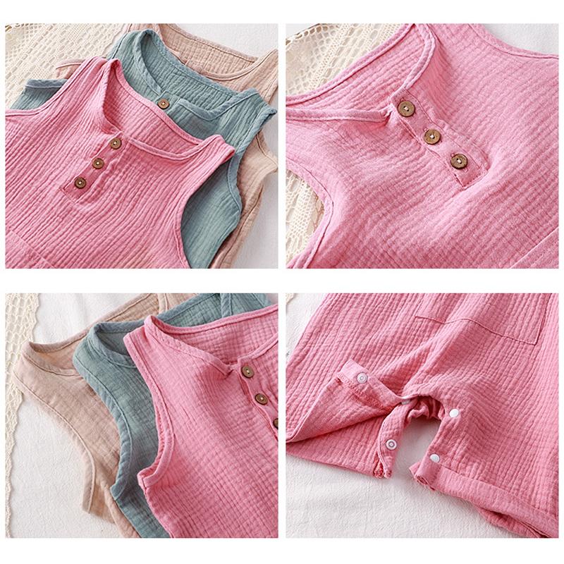 Muslin Summer Baby Jumpsuit with Hat Soft Cotton Baby Girl Boy Clothes Sleeveless Toddler Romper Infant Clothing Newborn Outfit