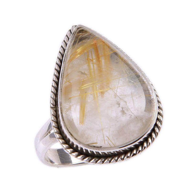 Ювелирное кольцо из чистого серебра 925 пробы с натуральным золотым рутилом ручной работы S.6 v0L90