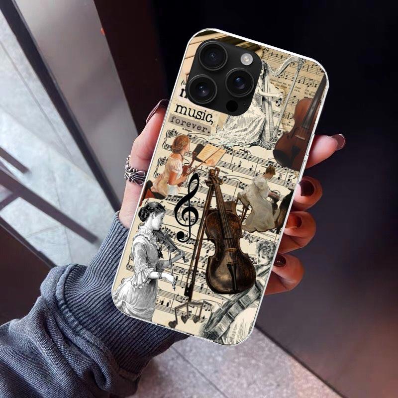 Music Violin Phone Case For iPhone 17 Air 16 15 Pro Max 14 Plus 13 Mini 12 11 Cover 7 8 SE Silicone Shell Print Fundas 17 Air 16