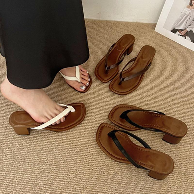 Fashion Footwear Round Heels Slippers Shoes For Women Flip Flops Summer Beach Female Fashion Shallow Ladies Heels Slides Slippers Shoes