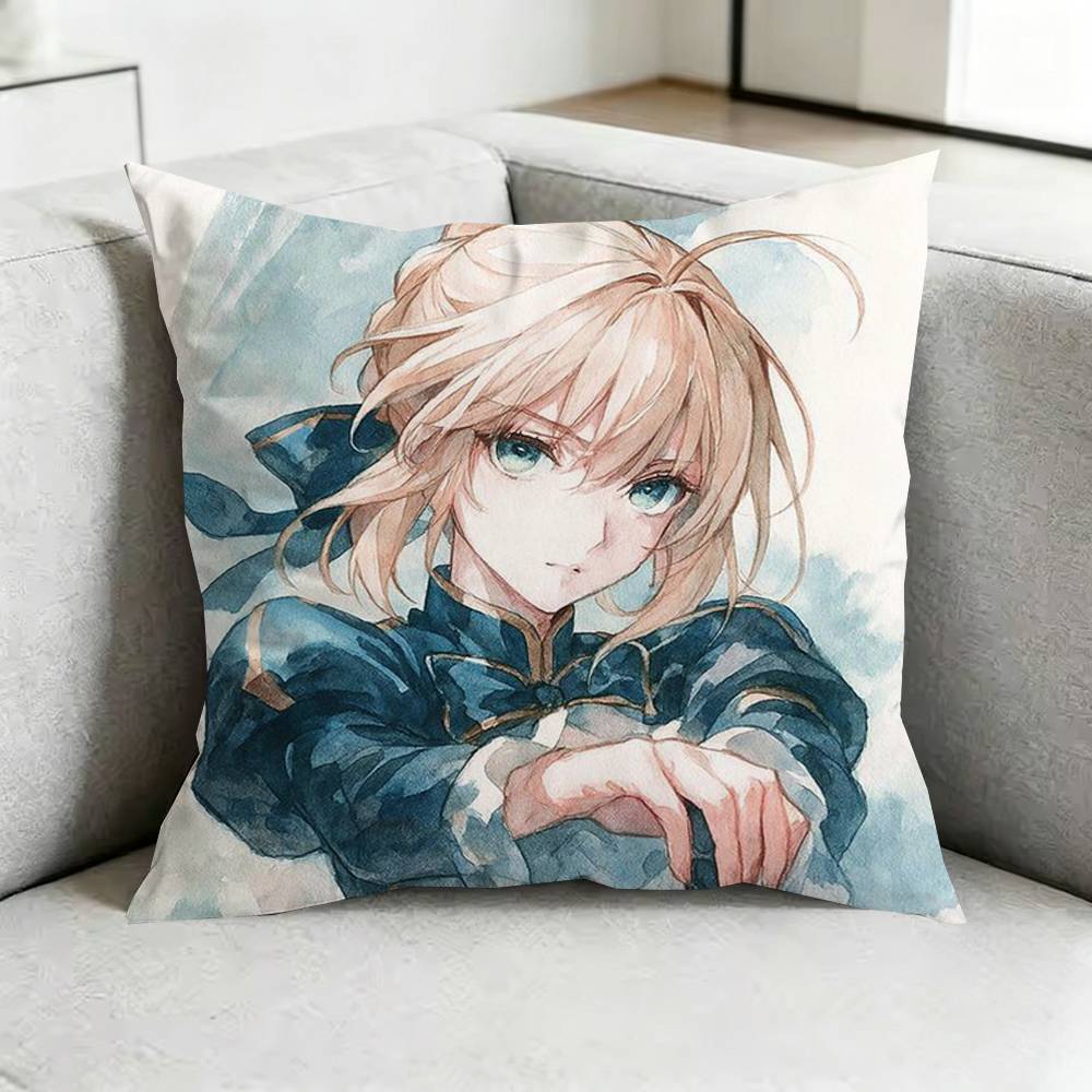 FFate SaberR Anime Pillow Case Square DoubleSided Sofa Cushion Cover Bedroom Bedside Pillow Gift