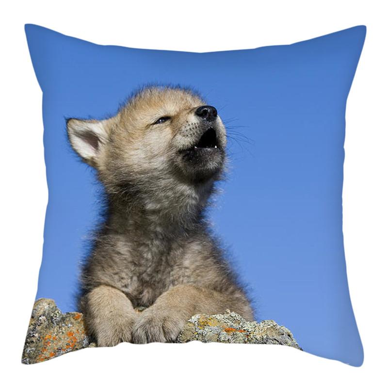 45x45cm Polyester Wildlife Print Cushion Cover Wolf King Photo Pillow Cover Home Sofa Decoration Pillowcase