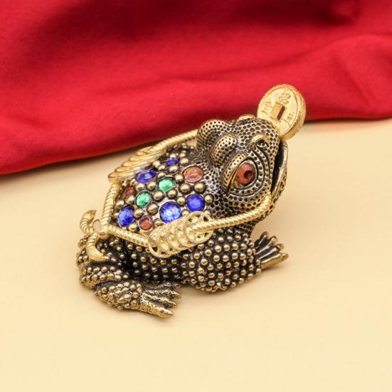 Латунная статуэтка жабы, винтажная 3-ногая золотая жаба, модель, мини-статуэтка лягушки из горного хрусталя, металлическая скульптура животного, украшение для рабочего стола в стиле фэн-шуй, орнамент