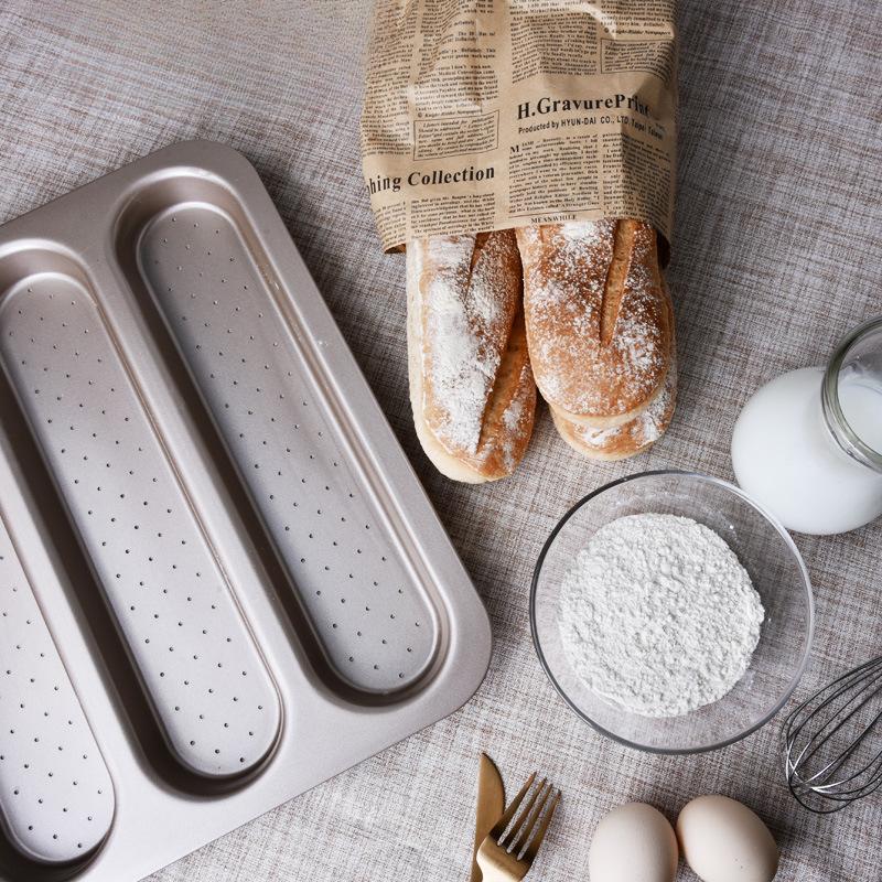 1 шт. Большая трехсекционная французская палочка из прочной углеродистой стали цвета шампанского, золотистого цвета, антипригарная форма для выпечки французского хлеба