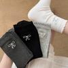 Female Spring and Summer Bow Embroidery Wavy Edge All Build Wicking Sweat In The Tube Pile Pile Cotton Socks