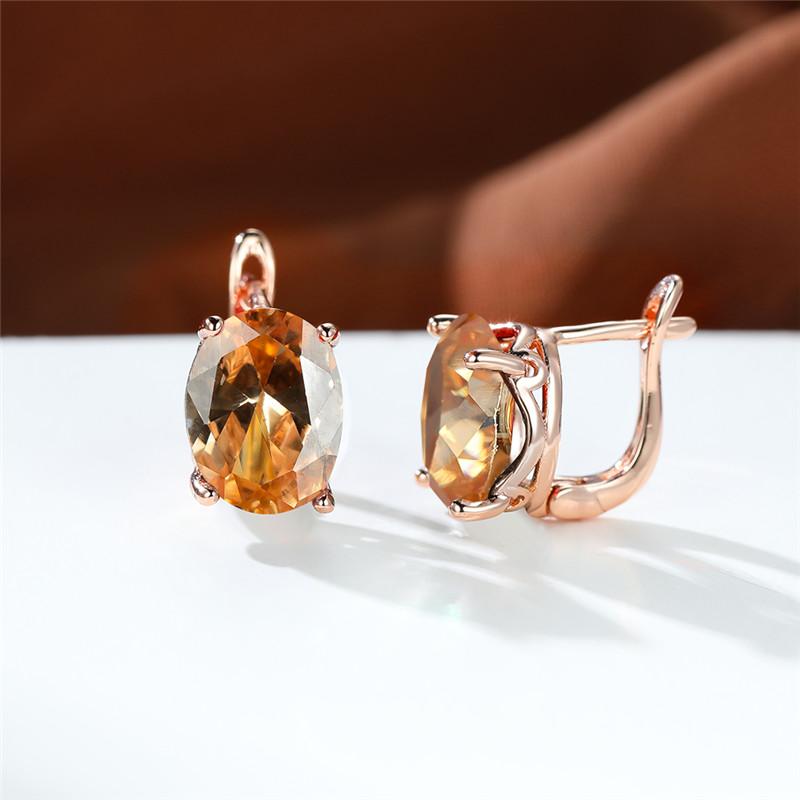 Кристальные женские белые красные овальные серьги-клипсы с камнями цвета розового золота, многоцветный циркон, свадебные украшения для женщин