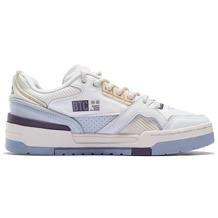 Li Ning 001 BTC SP Повседневные низкие кроссовки Женские кроссовки Белый Фиолетовый AZGS092-1