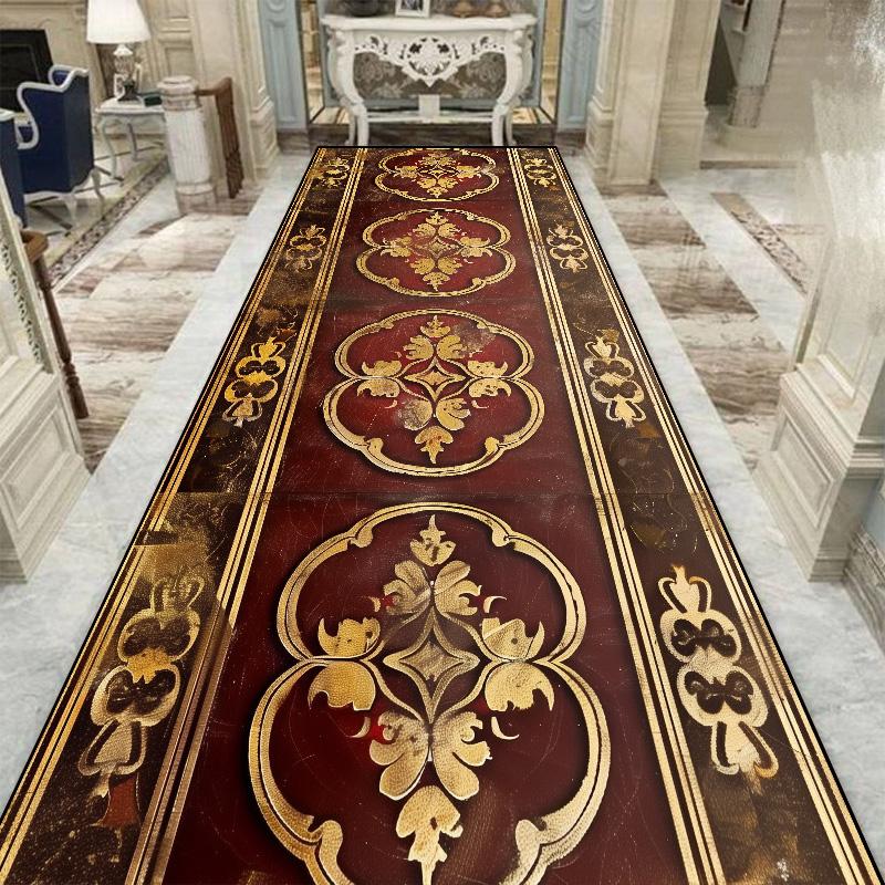 European Style Luxury Long Corridor Carpet Red Carpet Non-slip Stair Floor Mat Customizable Wedding Hall Passageway Corridor Rug