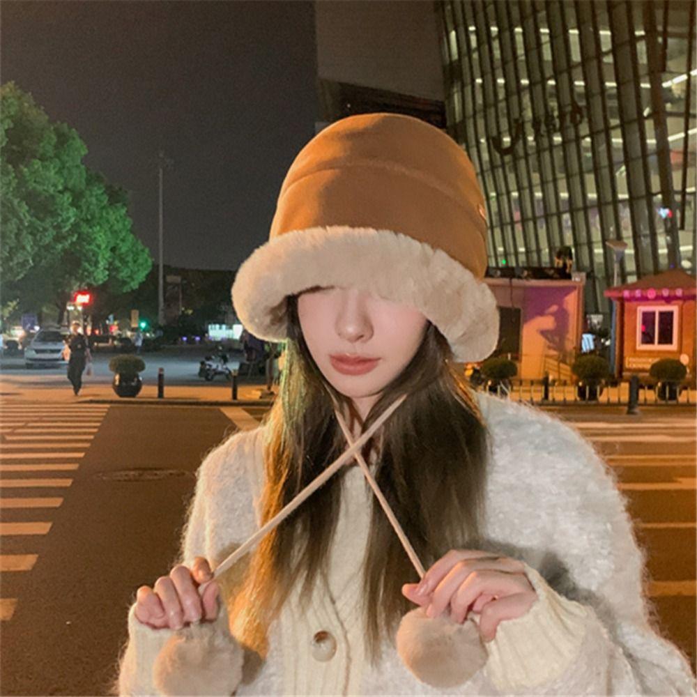 Autumn Winter Women's Plush Hat Ethnic Style Ear Protection Hat Fluffy Fur Bucket Hat Girls