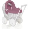 Коляска для кукол Sweet Baby Плетеная Прогулочная Белая с постельным набором Розовый Ретро и Мягкой подкладкой Stella
