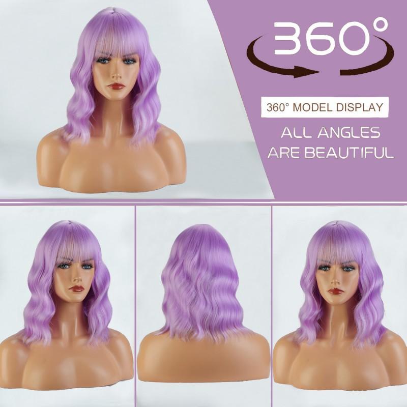 Fashion Water Wave Short Curly Wig Cosplay Colorful Women Synthetic Hair Cap
