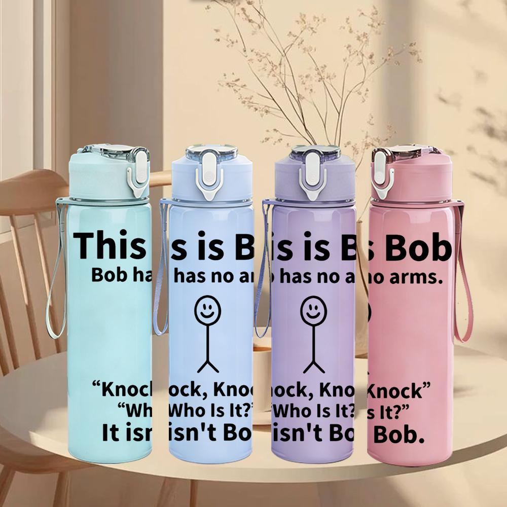 1PC This Is Bob Simple Character Print 750ml Color Plastic Water Bottle Leakproof Flip Straw Lid For Sports Office Home Use