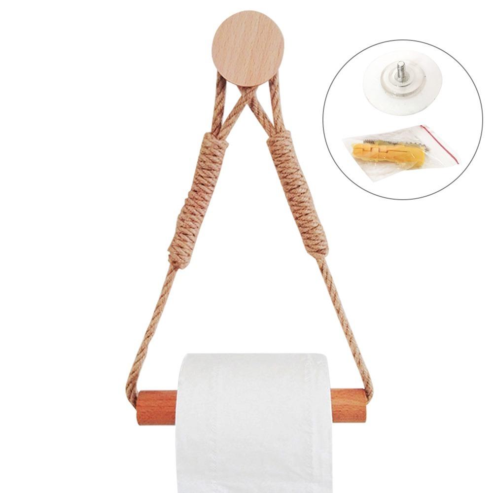 Wall Mounted Toilet Paper Holder Wood Rope Towel Rack Toilet Roll Holder Bathroom Kitchen Brdroom