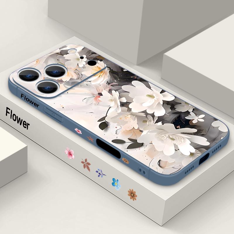 Ремешок-шнурок на запястье Чехол для телефона из ТПУ Для iPhone 17 16 15 Pro Max 13 14 Pro Max 17e 16e 11 Белый Цветок Мягкий Силиконовый Задний Чехол