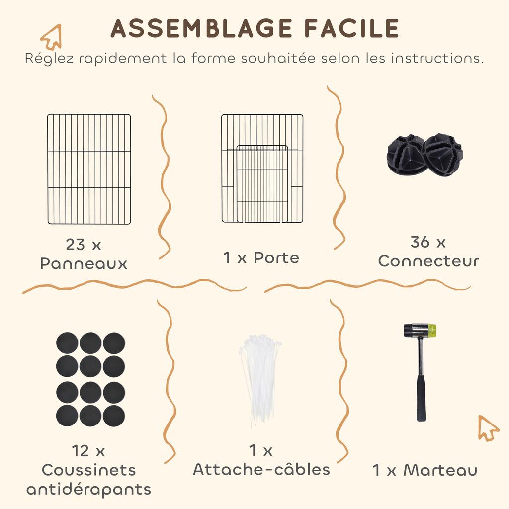 Modular animal enclosure/playpen for small animals, 24 panels for rabbits, steel mesh, 120 x 60 x 80 cm, black