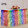 1Pc/2Pcs Rainbow Wavy Table Skirt Metallic Tinsel Foil Fringe Streamers for Birthday Wedding Fiesta Party Decoration