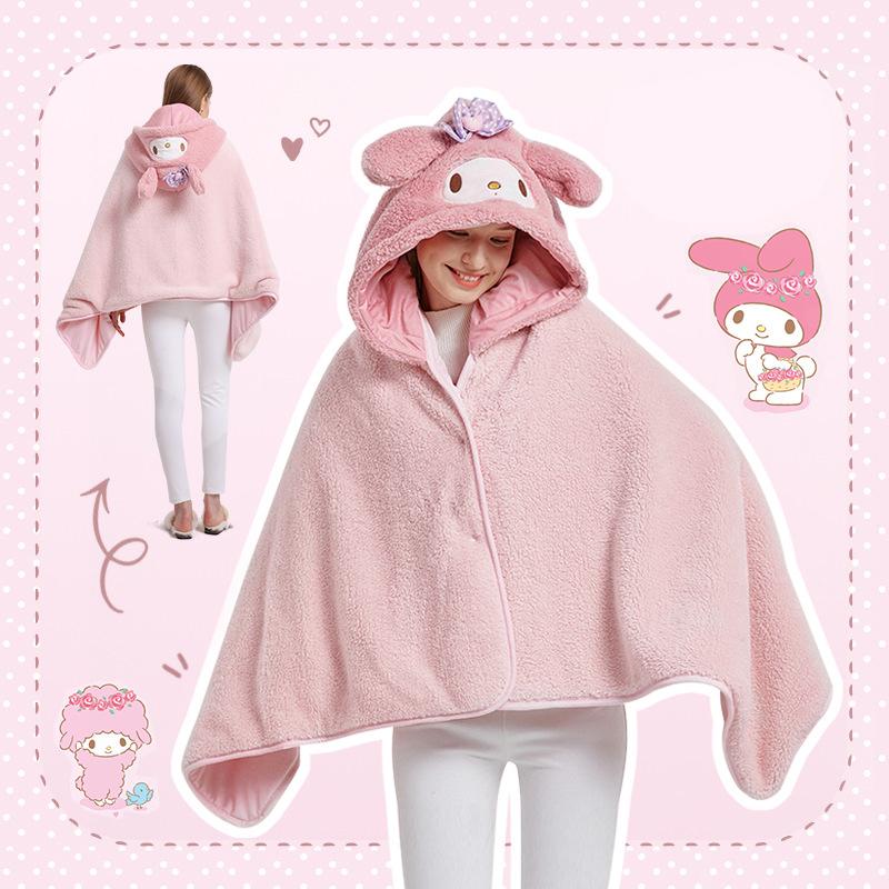 Lovely Hooded Robe Multifunctional Air Conditioning Blanket Soft Cape Type Animal Coral Fleece For Adults Winter Wear