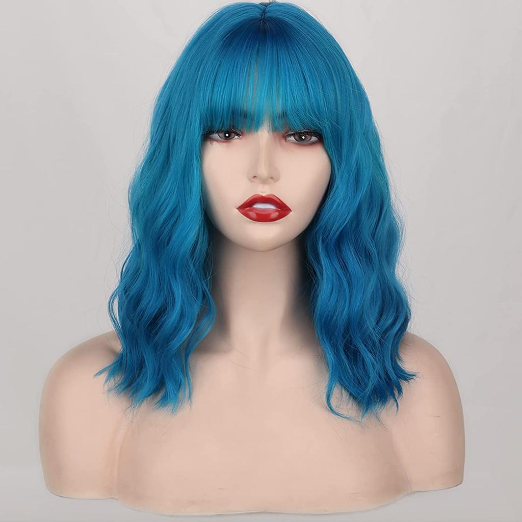 MISSQUEEN Женский натуральный волнистый парик до плеч с челкой, фиолетовый волнистый парик из синтетического волокна для Хэллоуина, косплея, вечеринки