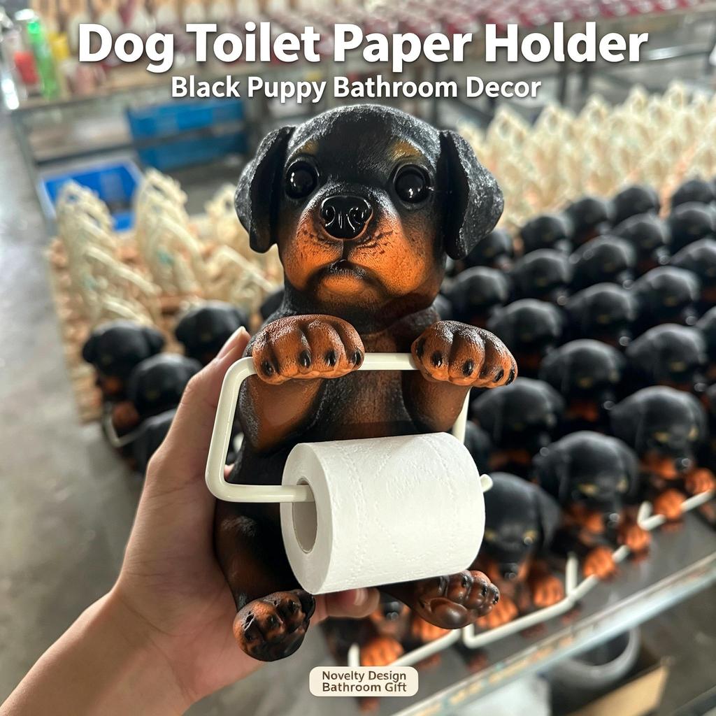 Cute Dog Resin Toilet Paper Holder, Decorative Tissue Rack For Home Bathroom Ornament