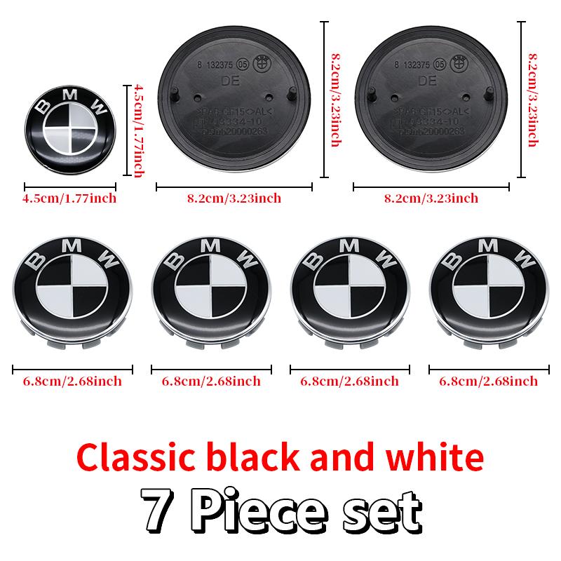Universal Base Black White Badge Set for BMW 7Pcs 68mm 56mm 82mm 74mm  Hood Trunk Wheel Steering Logo 7Pcs 2-Pin 3-Pin Clips Kit GX9
