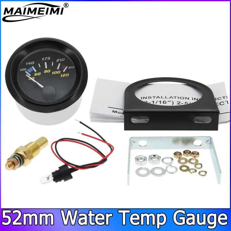 2" 52mm Car Water Temp Gauge 40-120 Celsius/100-250 Fahrenheit Pointer Auto Water Temperature Temp Meter White Led 12V Auto