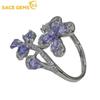 Кольцо изменяемого размера для женщин, стерлинговое серебро 925 пробы, натуральный танзанит, свадебная вечеринка, ювелирные украшения, подарок