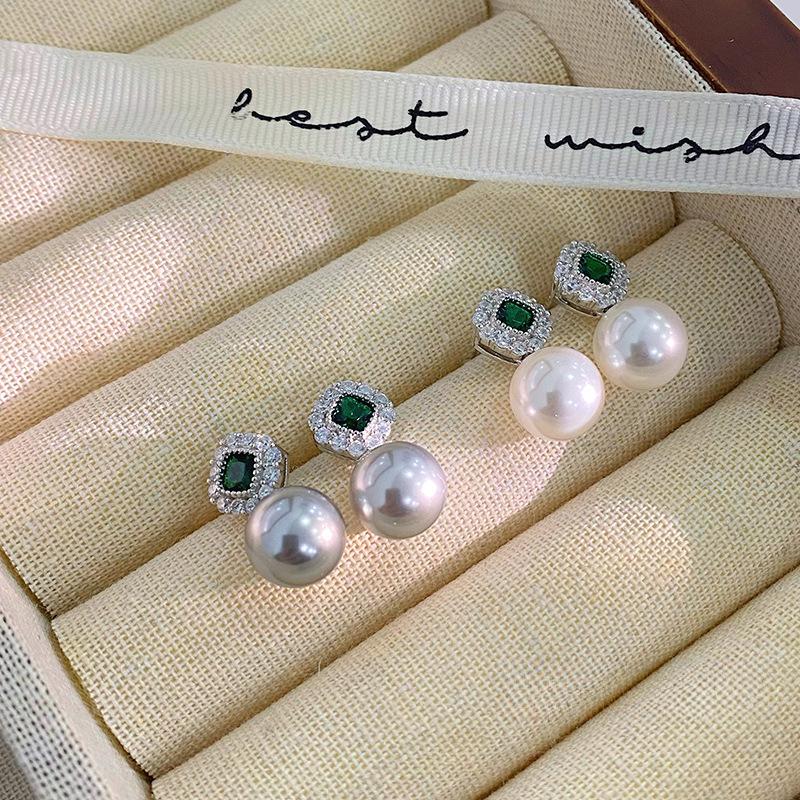 Изысканные серьги с зеленым бриллиантом и жемчугом для женщин с легким роскошным дизайном высокого класса