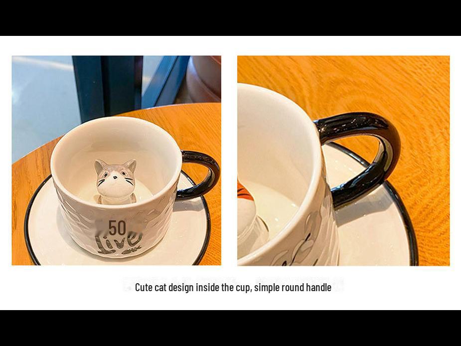 Декоративная керамическая кружка с блюдцем в виде кошки - милая кофейная чашка в виде животного для дома