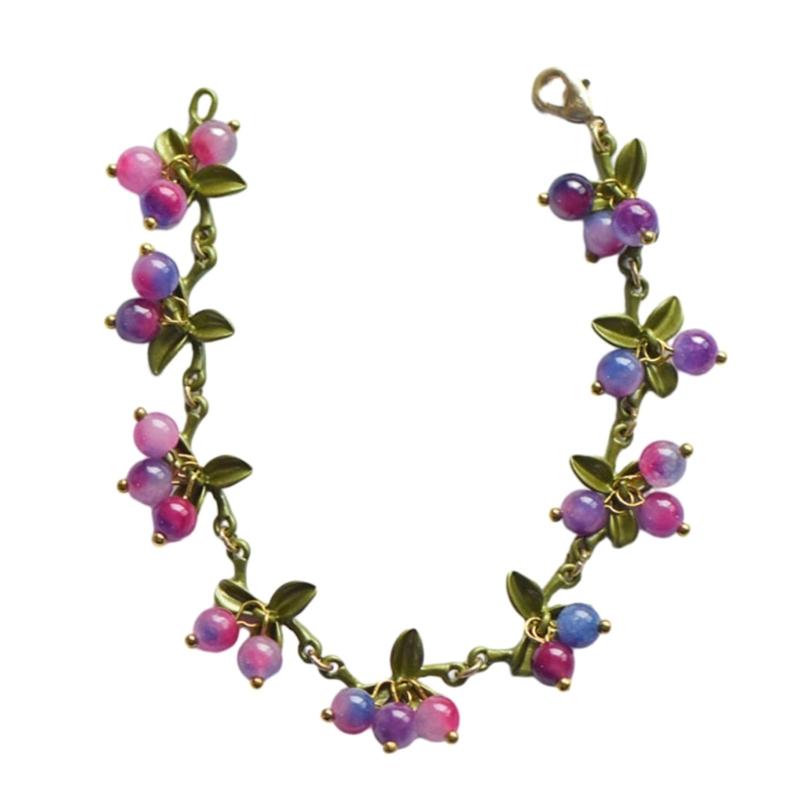 2026 NEW Sweet Colorful Beaded Plant Leaves Fruit Peach Cranberry Bracelet For Women Party Birthday Jewelry Gift
