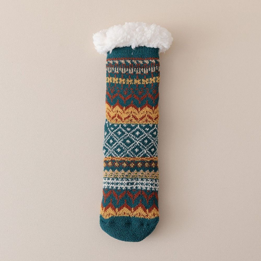 Patchwork Thicken Velvet Socks Mid Tube Sleeping Socks National Style Winter Floor Socks Women Men