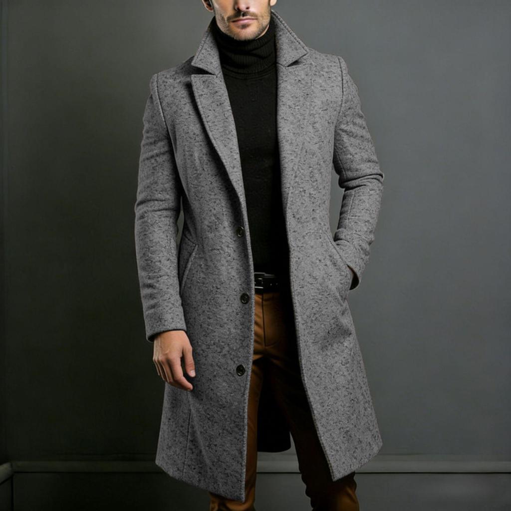 Модное мужское шерстяное пальто средней длины однобортное 2025 года