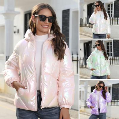 Женская зимняя хлопковая куртка, толстая теплая куртка-стойка с воротником-стойкой, защита шеи, ветрозащитная, с гладкими поверхностными карманами, пальто на молнии, теплое пальто-пуховик