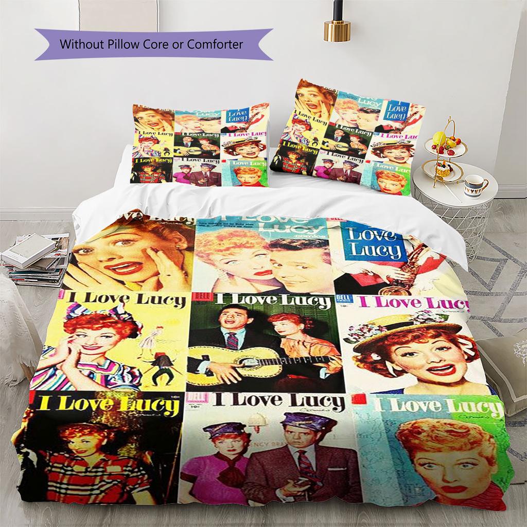 I Love Lucy Pattern Bedding,Quilt Set Quilt Cover Pillowcase Home Birthday Gift(1 * duvet cover + 2 * pillowcase, without core)