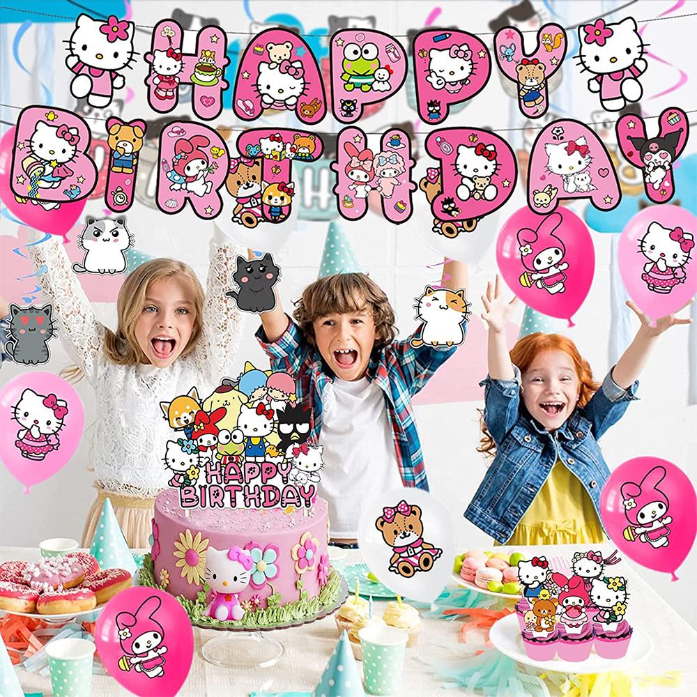 33 шт. Декорации для дня рождения Hello Kitty Включают Баннеры, Топперы для торта, Воздушные шары