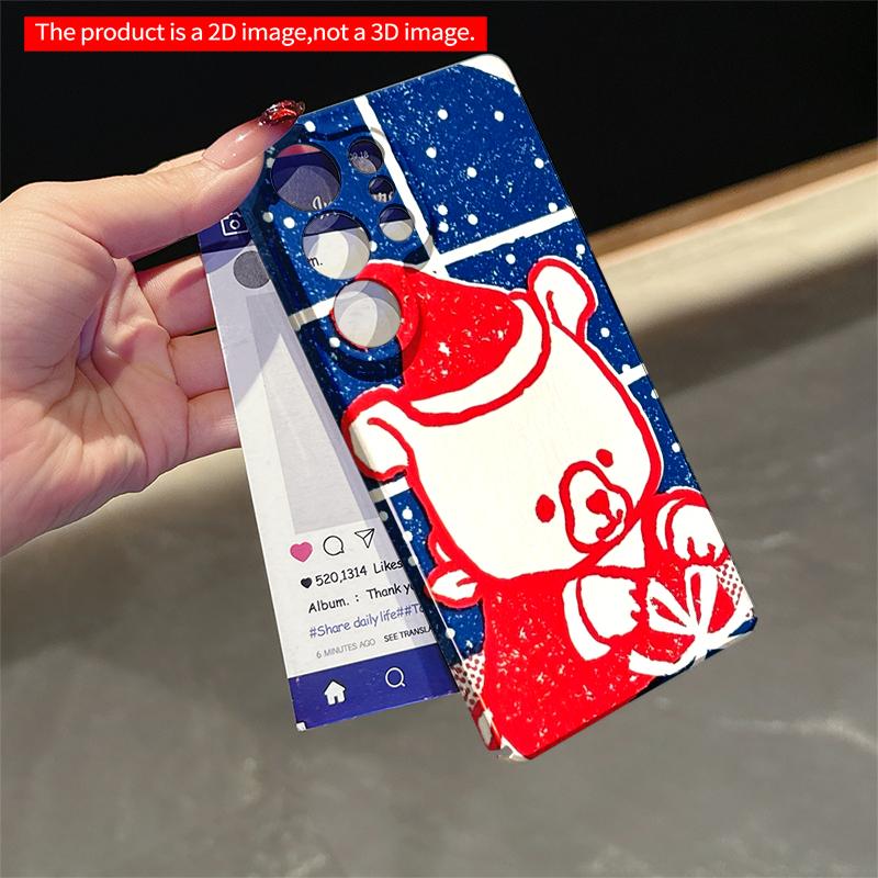 2DFlat Samsung phone case Red Bear in Santa Hat Holding Gift by Window Applicable to Galaxy S22 S23 S24 S25ULTRA S26 A12 A13 A14 A15 A16