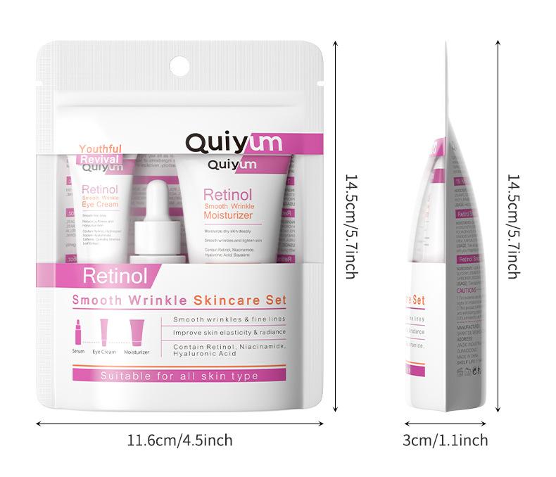 QUIYUM Набор средств по уходу за кожей с ретинолом — набор из 3 предметов для борьбы со старением, включающий увлажняющую сыворотку для лица, увлажняющий крем и крем для глаз